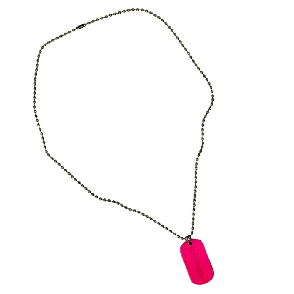 PALM ANGELS Men's Logo-engraved Dog Tag Brass Necklace in Fuscia - Picture 3 of 10